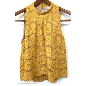 Love Fire Women's Lace Floral Sleeveless Blouse M Mustard Yellow Boho Feminine
